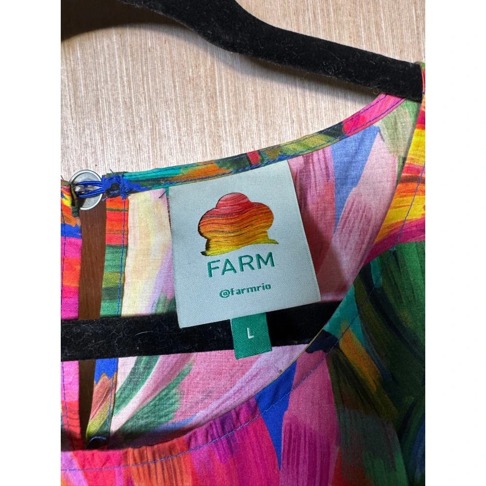 Farm Rio Womens Blue Tropical Banana Print Tiered Cotton Midi Dress Large 297331 - Picture 3 of 6